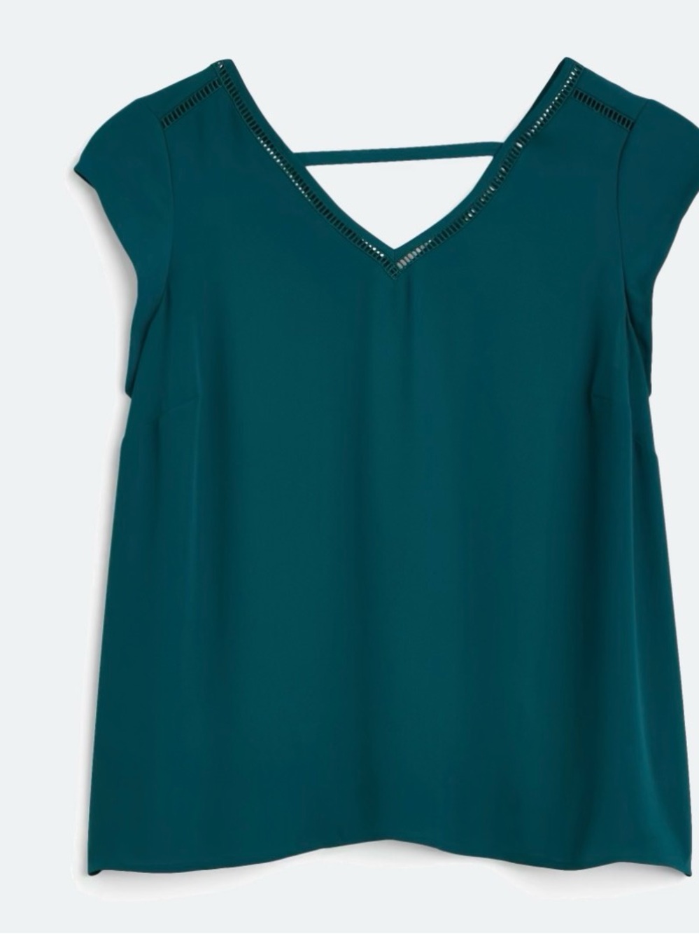 Les Serein Teal Cap-Sleeve Woven V-Neck Blouse | 1X